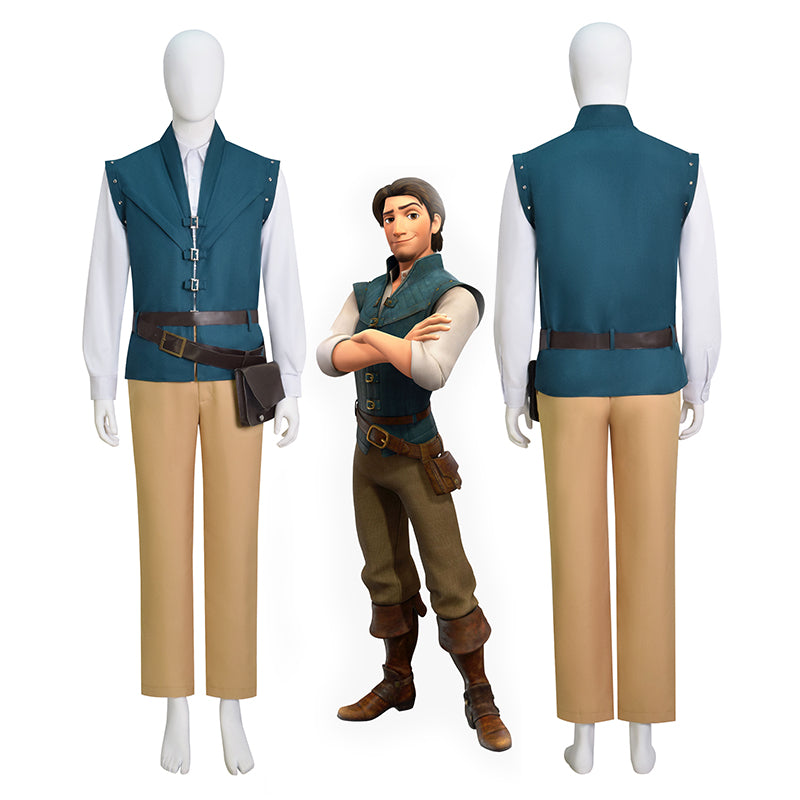 Prince Tangled Cosplay Flynn Rider Costume Vest Shirt Outfit Halloween Carnival Suit