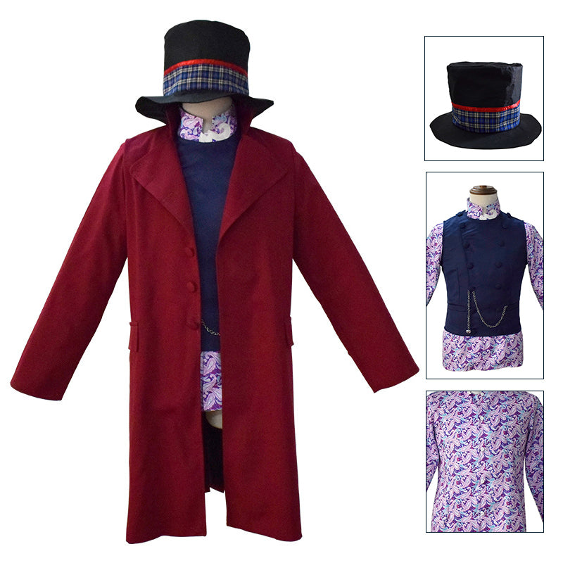 Willy Wonka 2005 Costume Charlie and The Chocolate Factory Johnny Depp Cosplay Halloween Suit