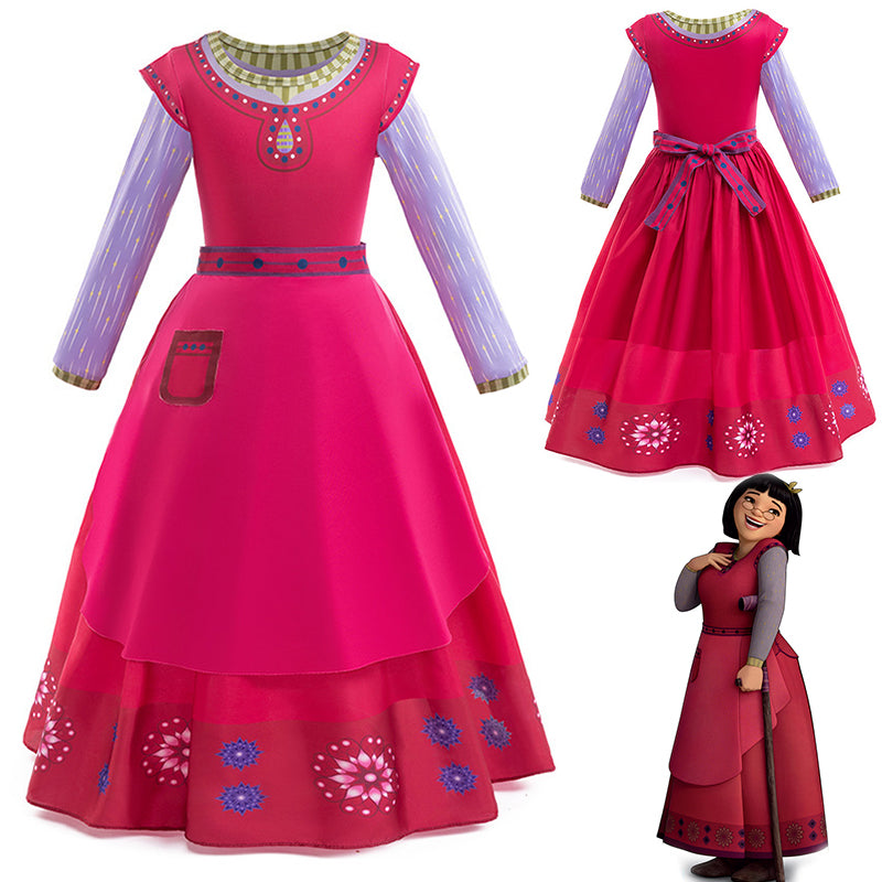 2023 Film Wish Dahlia Cosplay Costume Kids Red Dress Halloween Performance Suit