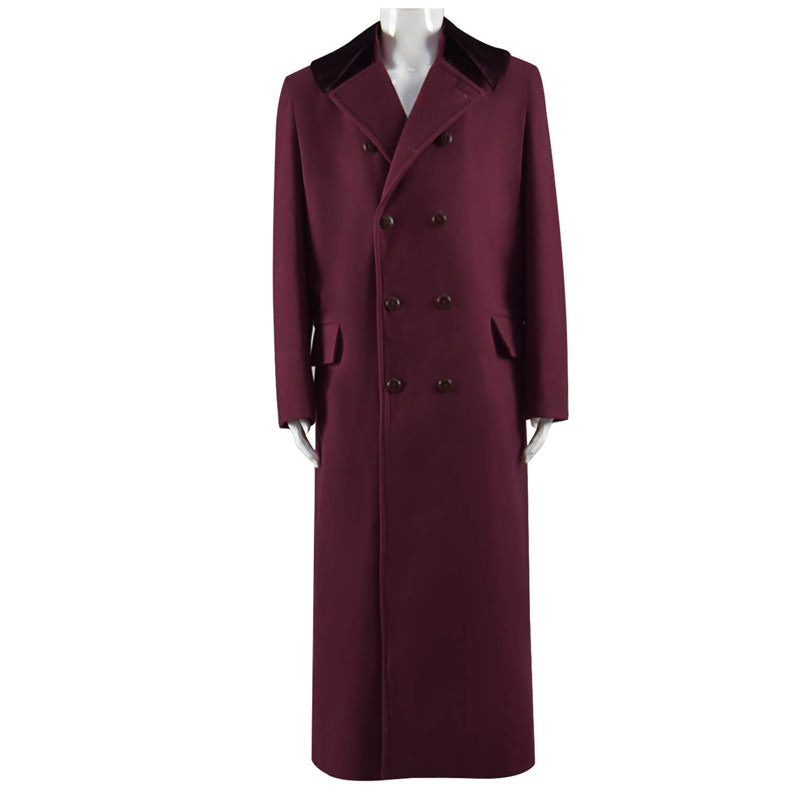 Fourth 4th Doctor Dark Red Long Trench Wool Coat Doctor Who Cosplay Costume