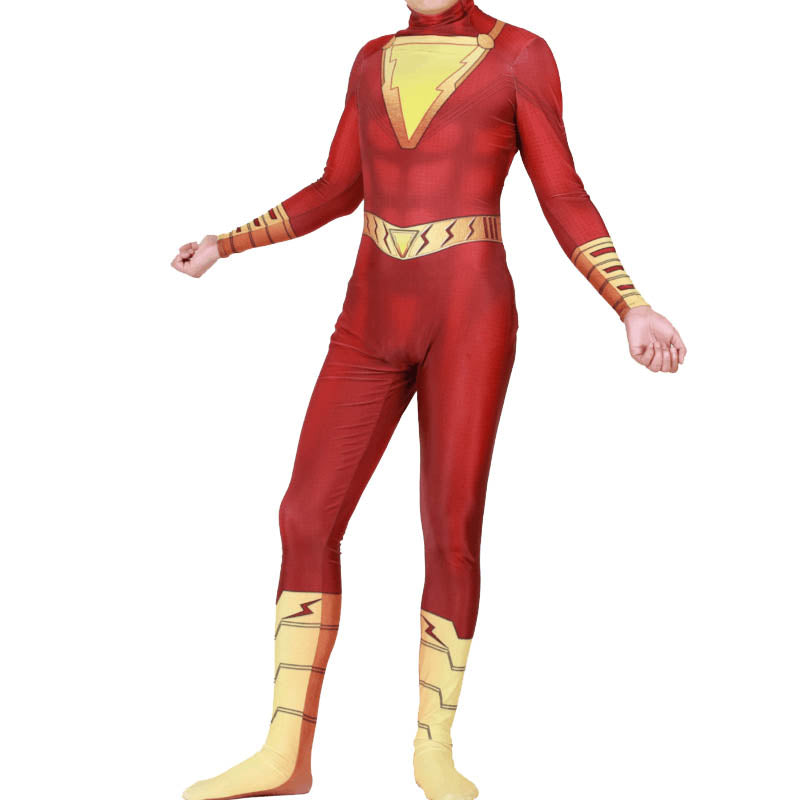 Shazam Billy Batson Captain Marvel Cloak Jumpsuit Cosplay Costume - ACcosplay