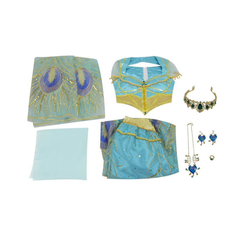 2019 Aladdin Jasmine Blue Dress Outfit Cospaly Costume Halloween Princess Dress