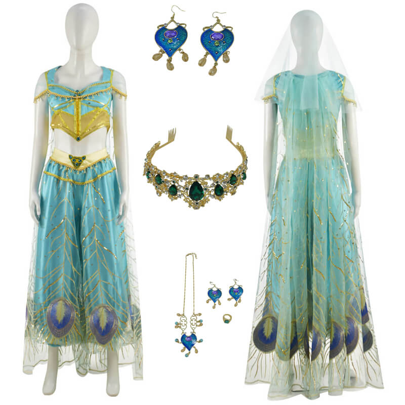 2019 Aladdin Jasmine Blue Dress Outfit Cospaly Costume Halloween Princess Dress 2019 Aladdin Jasmine Blue Dress Outfit Cospaly Costume Halloween Princess Dress