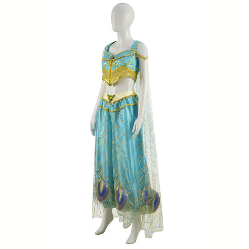 2019 Aladdin Jasmine Blue Dress Outfit Cospaly Costume Halloween Princess Dress 2019 Aladdin Jasmine Blue Dress Outfit Cospaly Costume Halloween Princess Dress