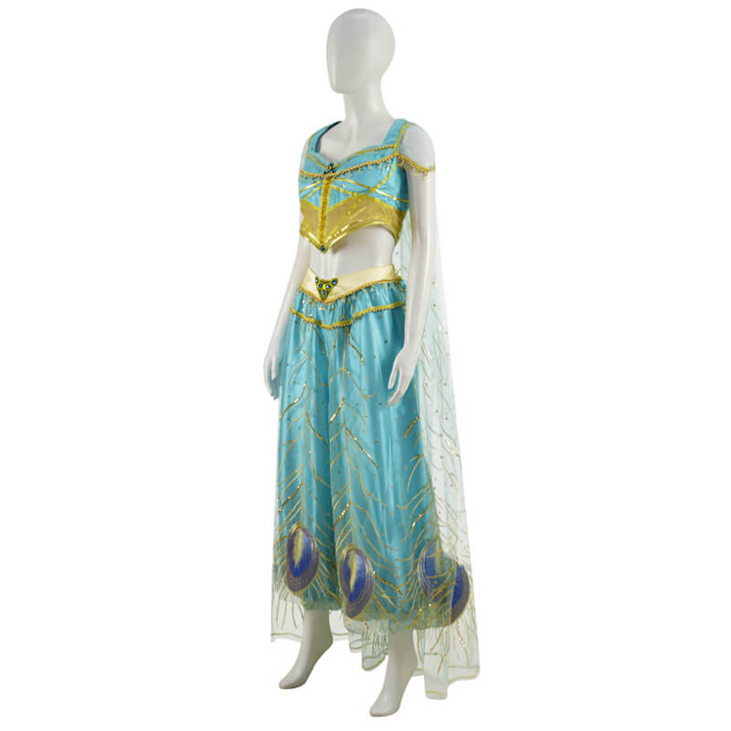 Jasmine Blue Peacock Dress, Aladdin Live Action Costume XL