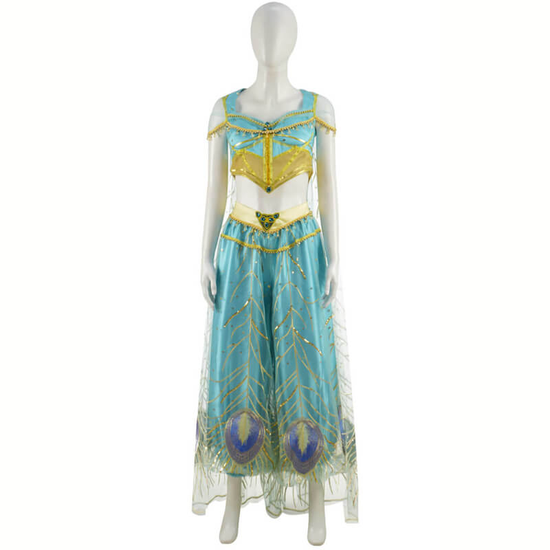 2019 Aladdin Jasmine Blue Dress Outfit Cospaly Costume Halloween Princess Dress 2019 Aladdin Jasmine Blue Dress Outfit Cospaly Costume Halloween Princess Dress