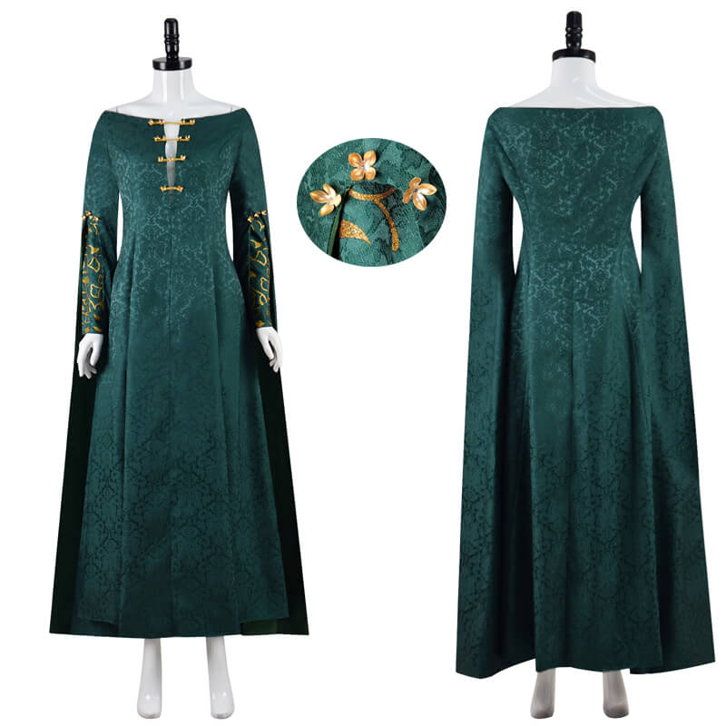 ACcosplay House of The Dragon Alicent Hightower Costume Green Cape Cosplay Dress Halloween Party Suit