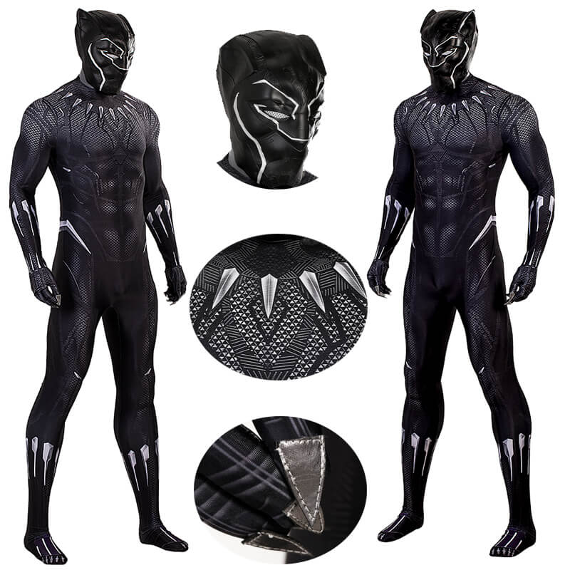 Black Panther Suit Cosplay T'Challa Bodysuit Cosplay Superhero Jumpsuit with Mask ACcosplay