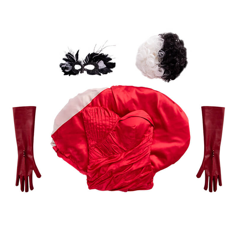 Cruella Cosplay 2021 Cruella Devil Emma Stone Costumes Wigs Outfit, M / Full Set+Wig+Shoes