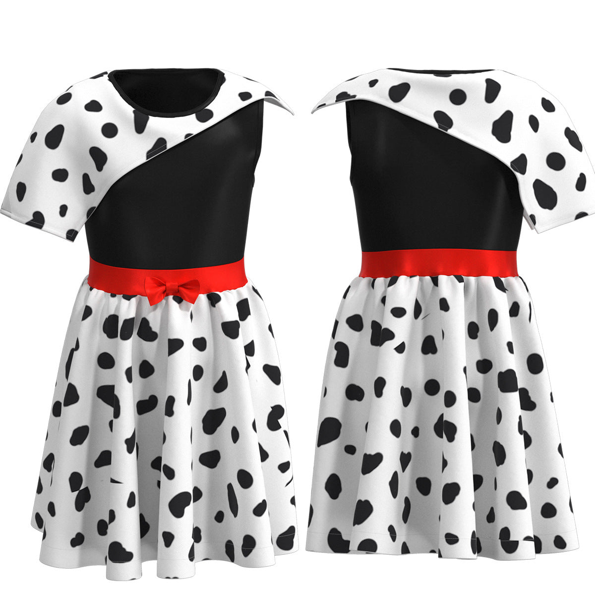 Kids Cruella Dress 2021 Cruella Dalmatian Dress Girls Halloween Cosplay Costumes ACcosplay