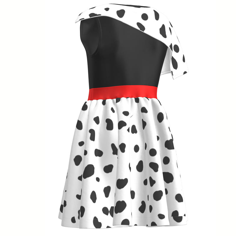 Kids Cruella Dress 2021 Cruella Dalmatian Dress Girls Halloween Cosplay Costumes ACcosplay