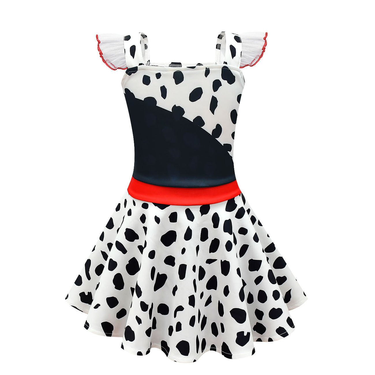 Kids Cruella Dress 2021 Cruella Dalmatian Dress Girls Halloween Cosplay Costumes ACcosplay