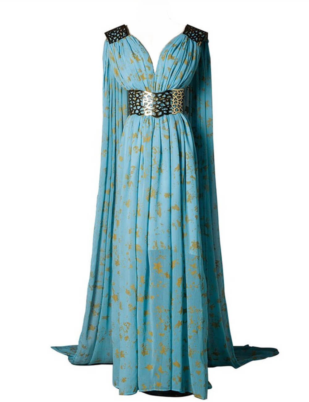 Game of Thrones Queen Daenerys Targaryen Cospaly Blue Long Dress Cape Costume - ACcosplay