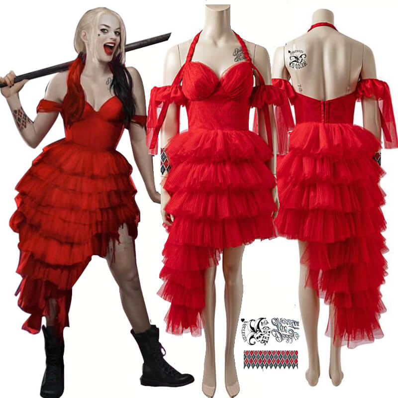 Harley Quinn Red Dress The Suicide Squad 2 Cosplay Costumes 2021 Plus Size