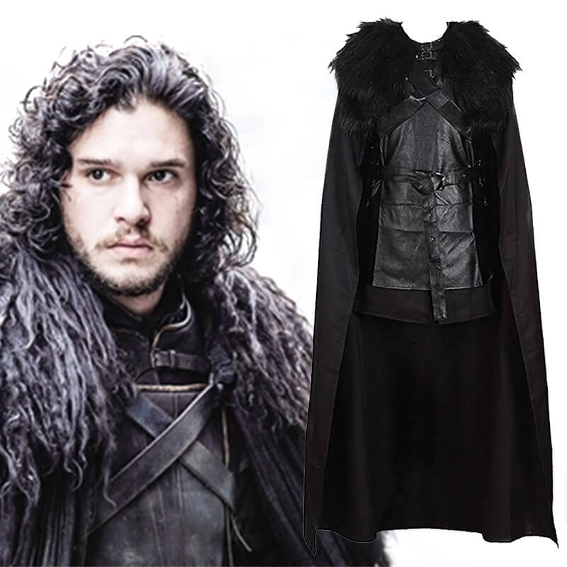 Game of Thrones 5 Jon Snow Costume Black PU Jacket Full Outfits Mens Halloween Cosplay - ACcosplay
