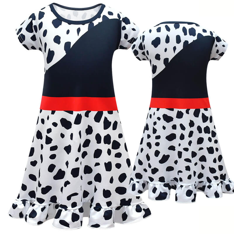 Kids Cruella Dress 2021 Cruella Dalmatian Dress Girls Halloween Cosplay Costumes ACcosplay