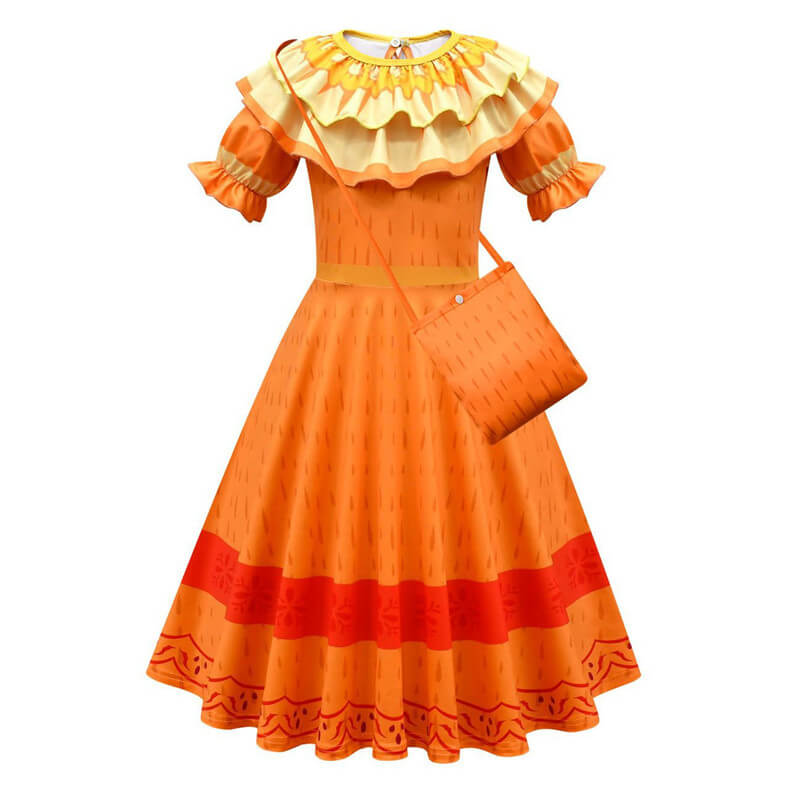 encanto orange dress Disney Encanto Pepa Madrigal Kids Halloween Cosplay Costume