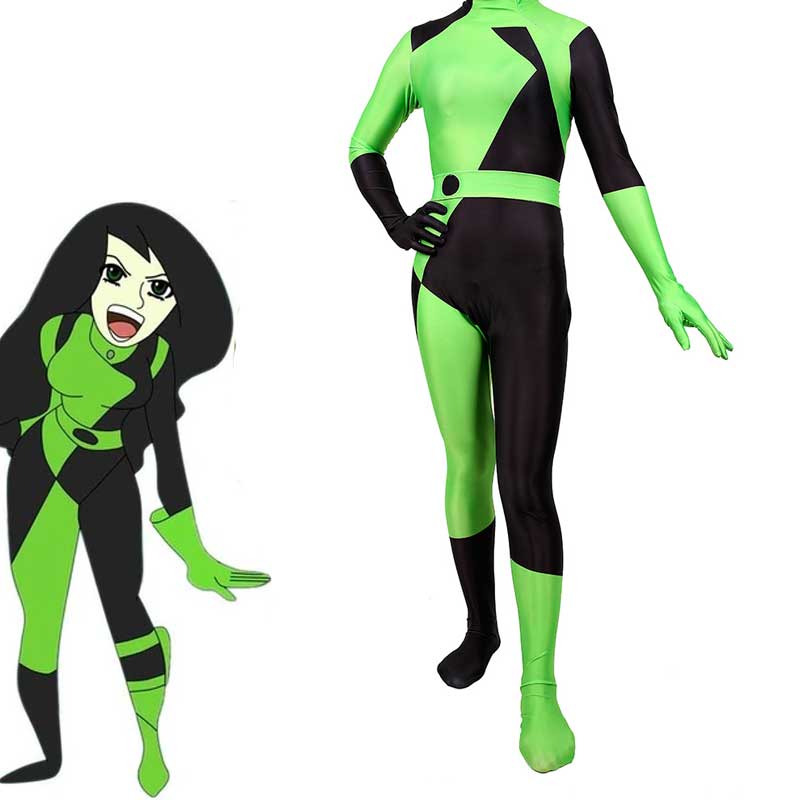 Kids Halloween Costumes Kim Possible Shego Costume Jumpsuit Bodysuit Girls Green Cosplay