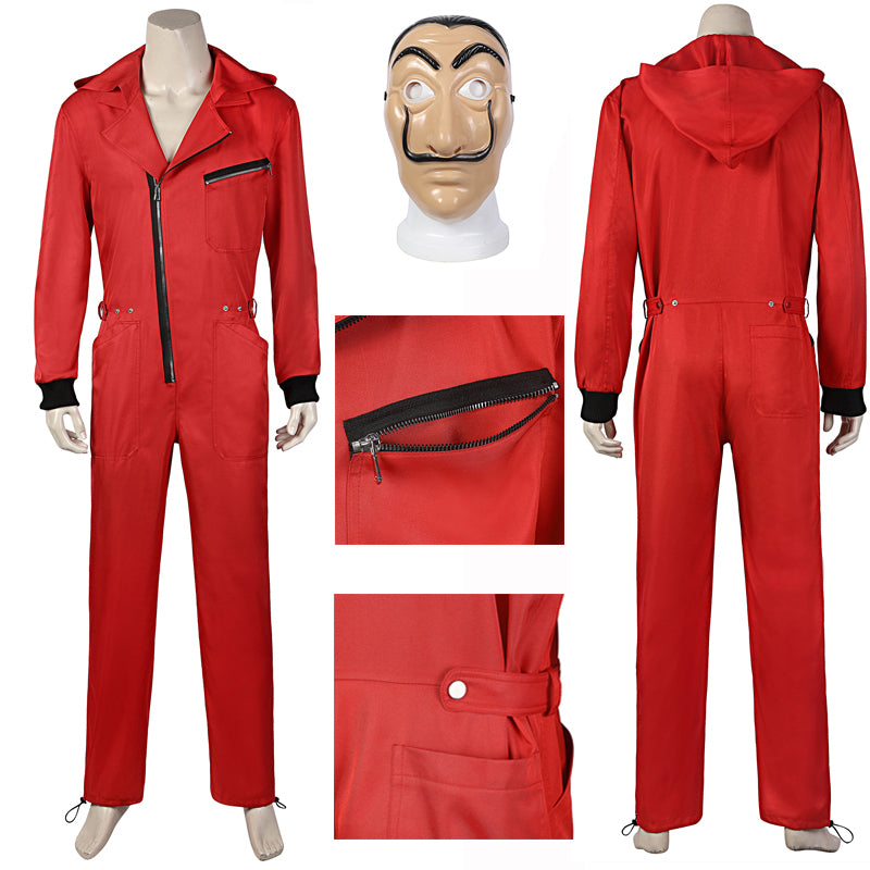 La casa de Papel Money Heist Season 5 Jumpsuits Red Uniform Cosplay Costumes with Mask