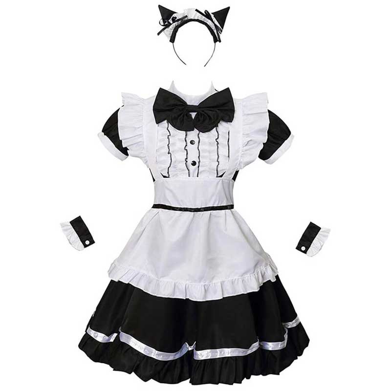 cat dress for woman Lolita Dress French Apron Maid Fancy Dress Women Cat Ear Costume ACcosplay, M / Black