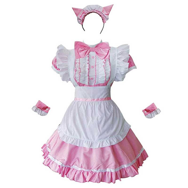 pink maid dress with cat ears Miubby sweet peach meow Japanese soft girl pink cat maid outfit lolita sweet and cute dress