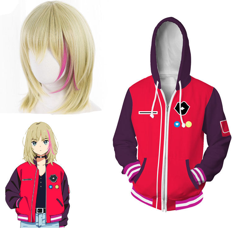 Rika Kawai Jacket Wonder Egg Priority Cosplay Wig Red Zipper Anime Hoodies