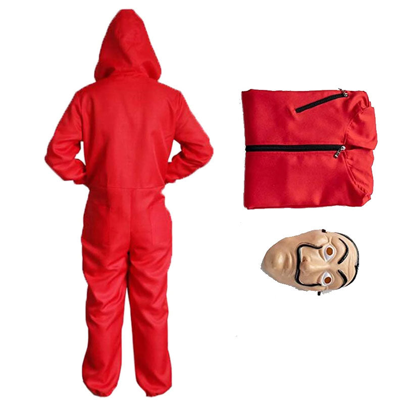 Unisex LA CASA De Papel Money Red Jumpsuit Hoodie with Mask Halloween Costume Kids Adults - ACcosplay