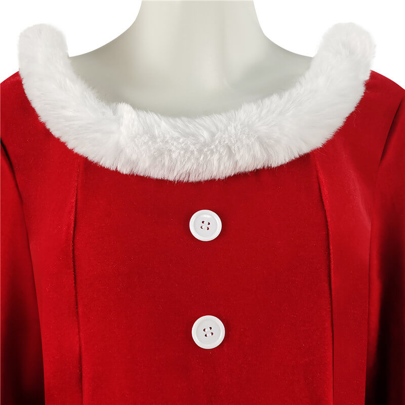 ACcosplay Women Christmas Dress Faux Warm Dress Long Sleeves Round Collar Red Dress