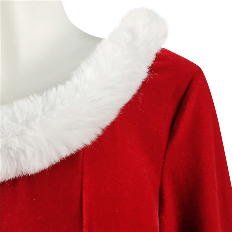 ACcosplay Women Christmas Dress Faux Warm Dress Long Sleeves Round Collar Red Dress, S ACcosplay Women Christmas Dress Faux Warm Dress Long Sleeves Round Collar Red Dress, S