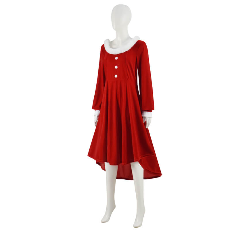 ACcosplay Women Christmas Dress Faux Warm Dress Long Sleeves Round Collar Red Dress, S ACcosplay Women Christmas Dress Faux Warm Dress Long Sleeves Round Collar Red Dress, S