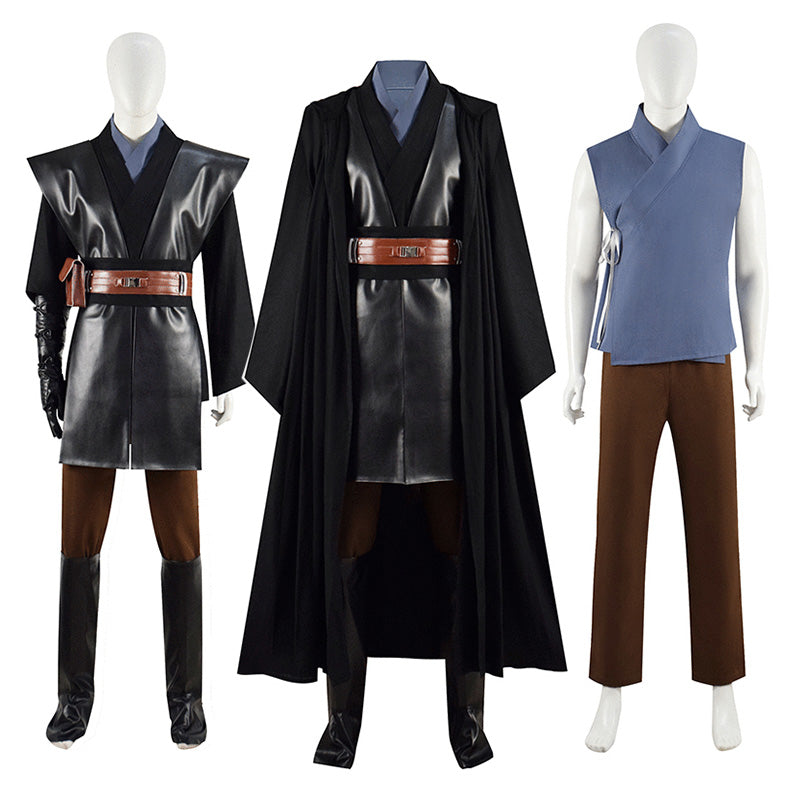 Anakin Skywalker Jedi Costume Star Wars Cosplay Black Cape Battle Suit