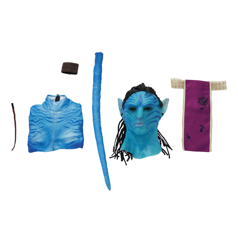 2022 Avatar 2 The Way of Water Neytiri Cosplay Costume Blue Jumpsuit With Headgear