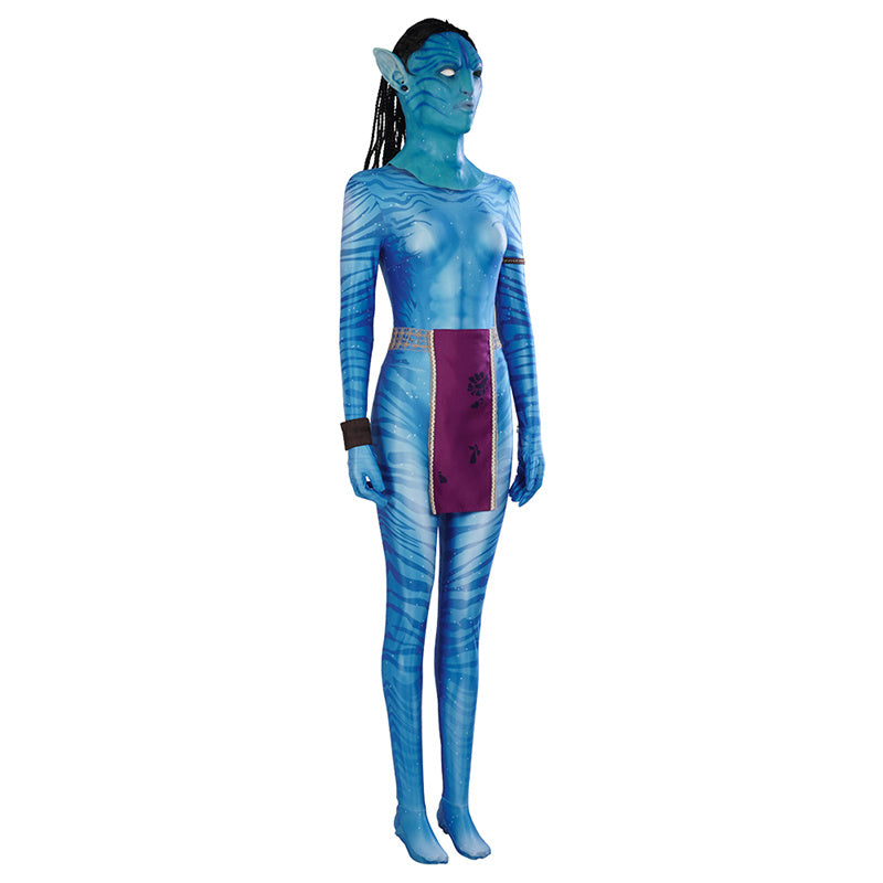 2022 Avatar 2 The Way of Water Neytiri Cosplay Costume Blue Jumpsuit With Headgear