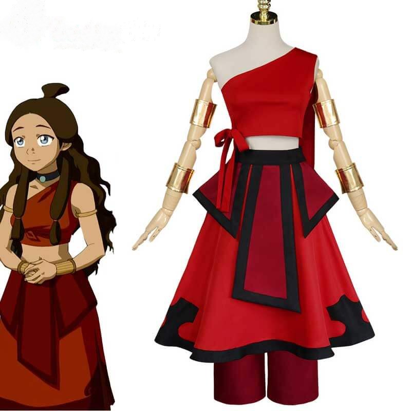 Anime Avatar The Last Airbender Cosplay Costume Katara Cospaly Red Dress Costume For Sale