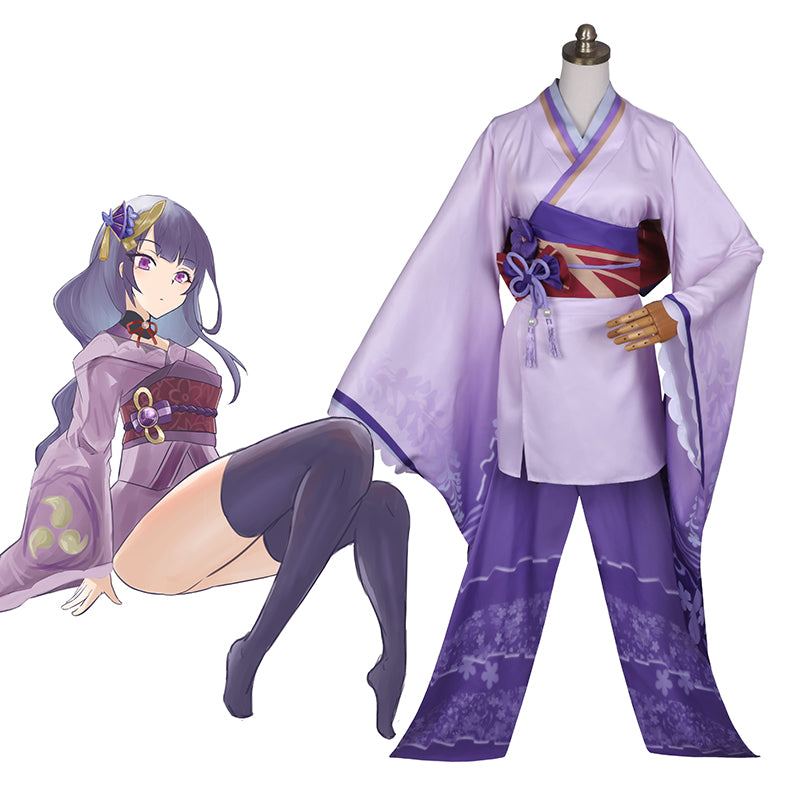 Genshin Impact Raiden Shogun Costume Gameplay Baal Cosplay Dress Purple Kimono Zhen Version