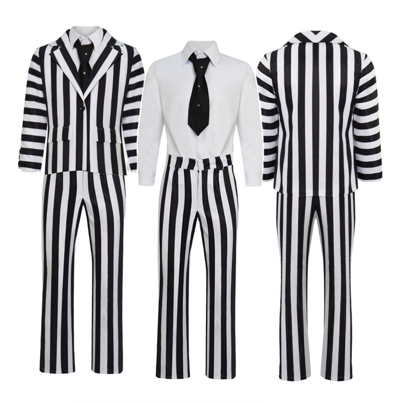 Beetlejuice Adam Maitland Cosplay Costume Black White Striped Suit Halloween Party Suit