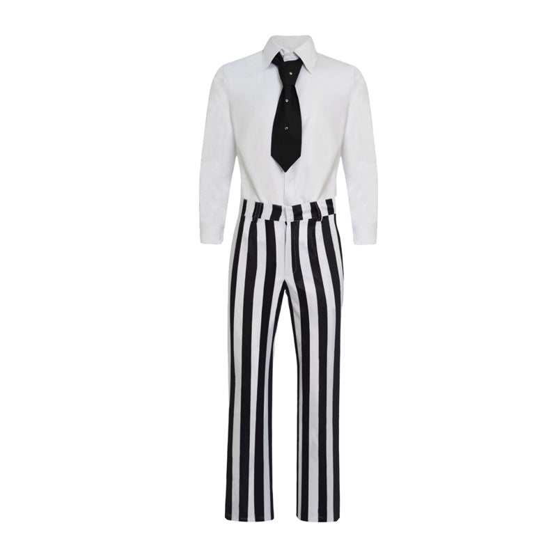 Beetlejuice Adam Maitland Cosplay Costume Black White Striped Suit Halloween Party Suit
