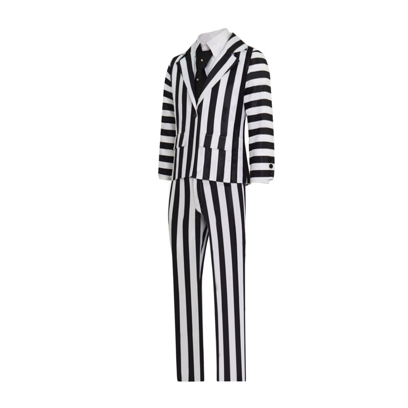 Beetlejuice Adam Maitland Cosplay Costume Black White Striped Suit Halloween Party Suit