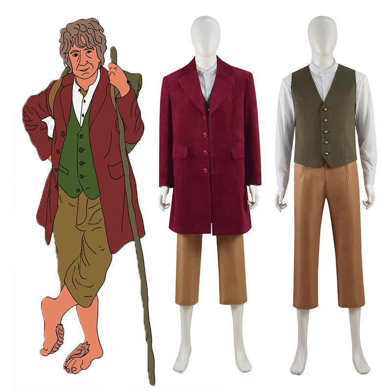 Bilbo Baggins Costume The Hobbit Cosplay Corduroy Coat Suit Halloween Outfits