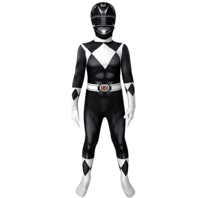 Kids Power Rangers Costume Black Ranger Cosplay Suit Mask Zentai Bodysuit