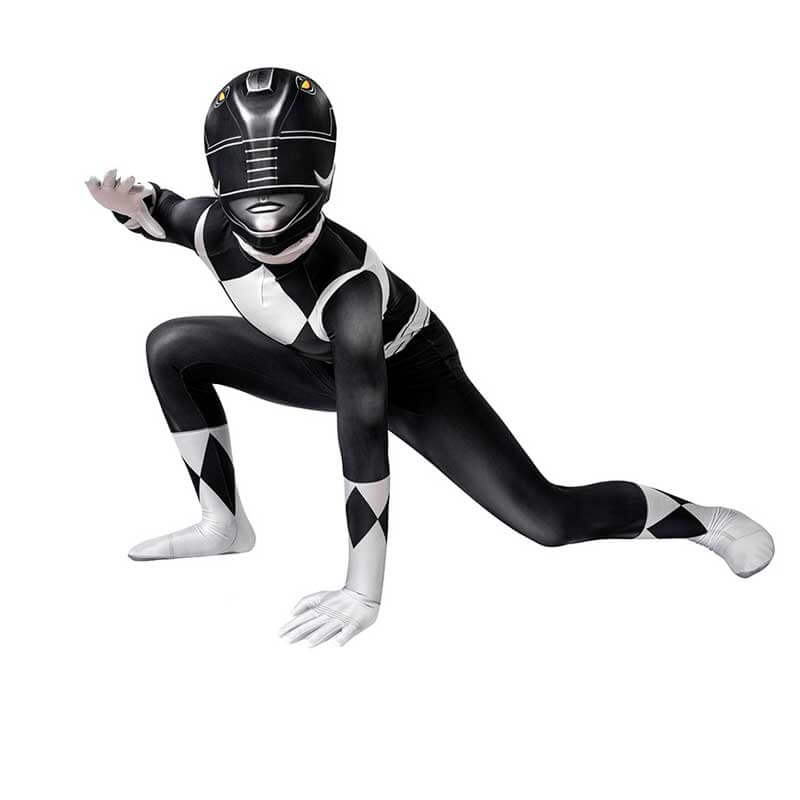 Kids Power Rangers Costume Black Ranger Cosplay Suit Mask Zentai Bodysuit