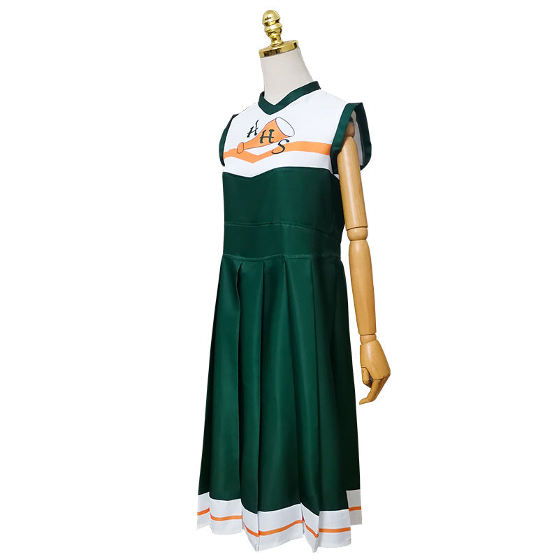 Stranger Things Season 4 Hawkins High School Chrissy Cheerleader Cosplay Costume Green Dress Coat Uniform