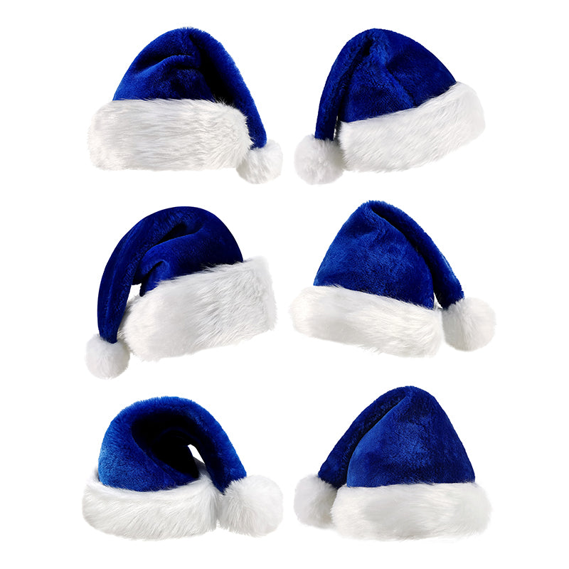 Christmas Hat Santa Hat Blue Velvet Classic Christmas New Year Party Hat(4 pieces)