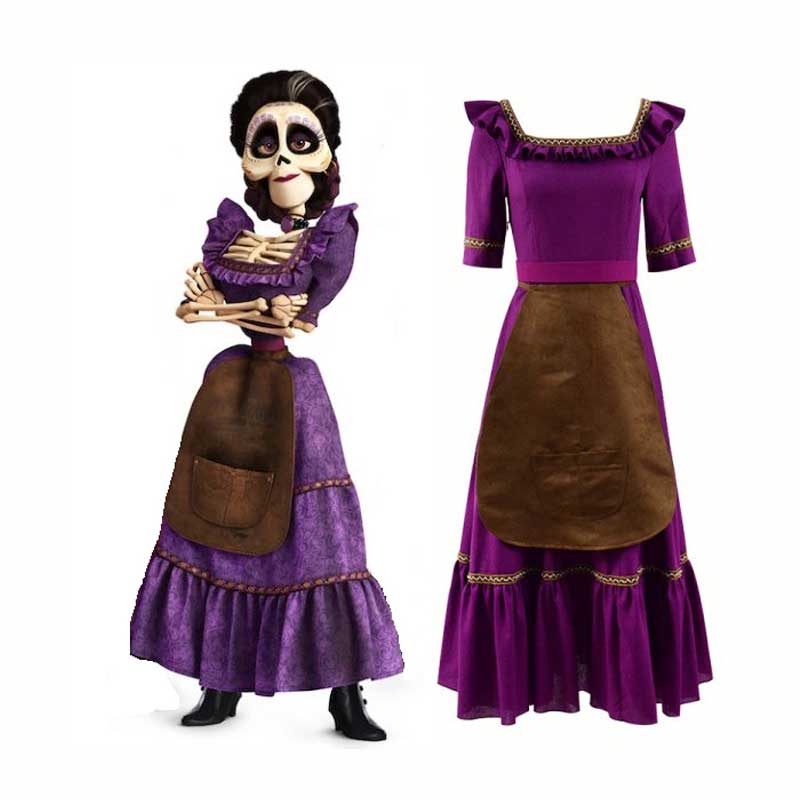 Coco 2017 Movie Mama Imelda Purple Dress Women Halloween Cosplay Costume