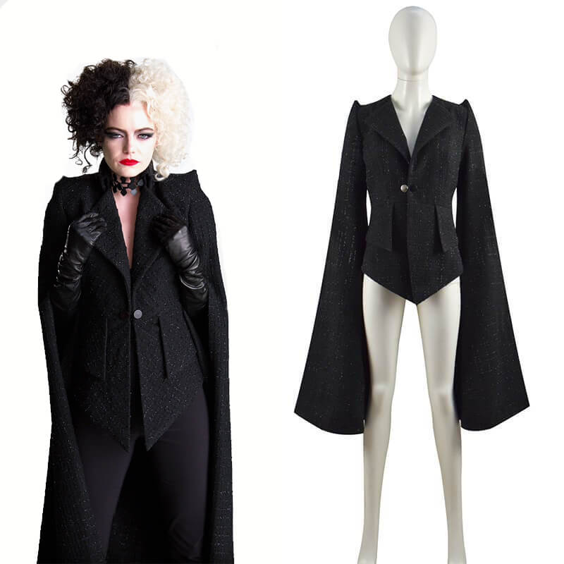 Cruella de Vil Cruella Costumes 2021 Emma Stone Black Coat Cosplay Ideas, S