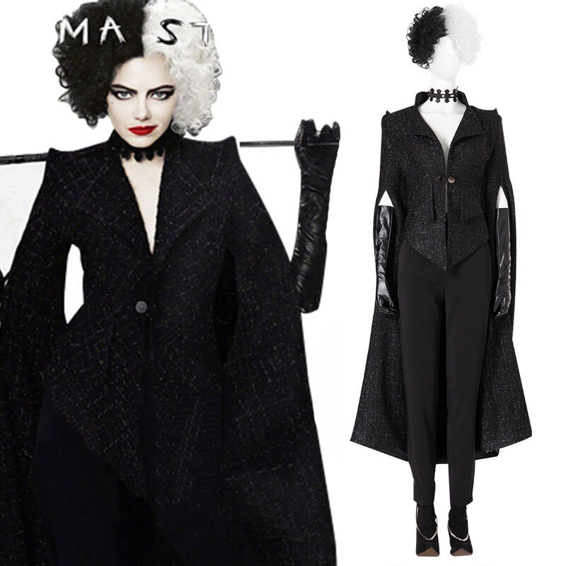 2021 Cruella De Vil Emma Stone Black White Cosplay Costume,Female / Full  Set / XL