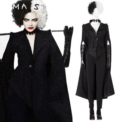 Movie Evil Madame Cruella De Ville Cosplay Costume Women Wig Black
