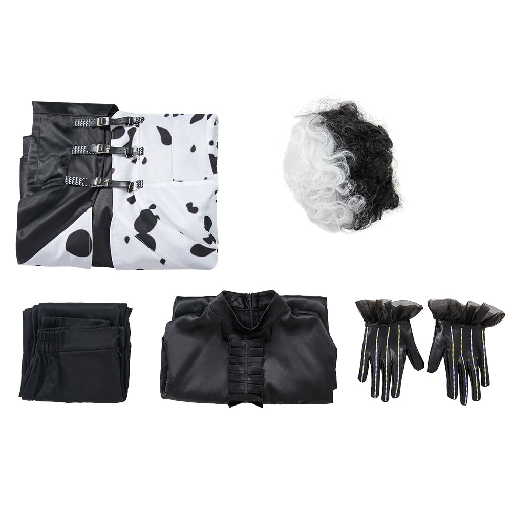 Cruella Deville Cosplay Costume Black White Spot Coat Halloween Carnival Outfit