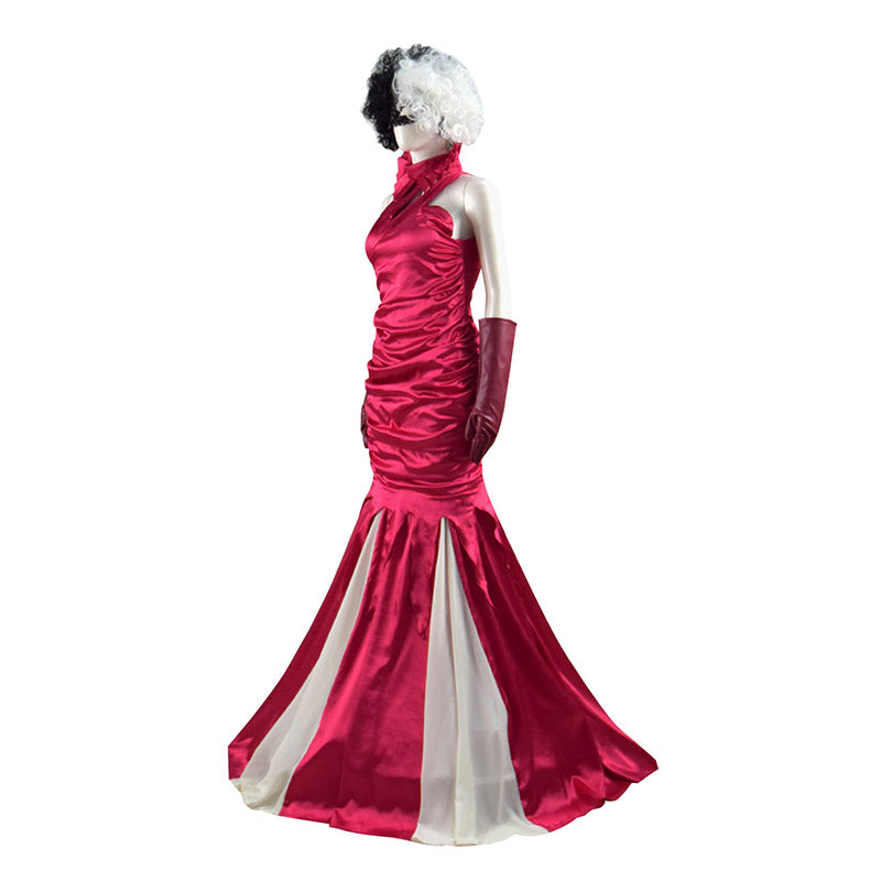 2021 Cruella Red Dress Cosplay Cruella De Vil Emma Stone Costumes Outfit