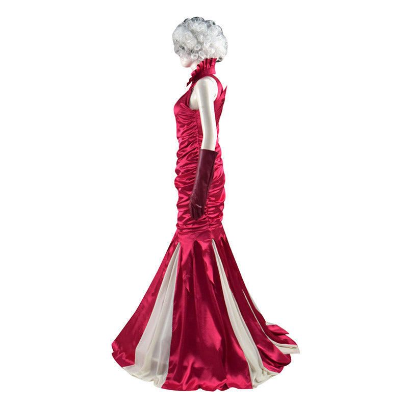 2021 Cruella Red Dress Cosplay Cruella De Vil Emma Stone Costumes Outfit